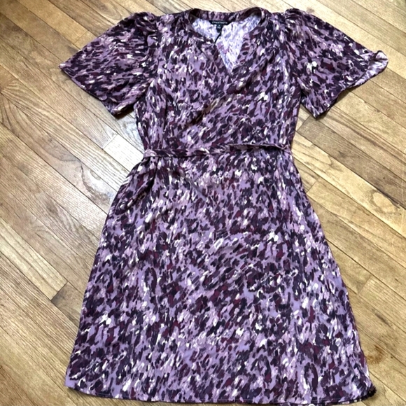 Nwt 41 Hawthorn X Stitch Fix Purple Flutter‎ Sleeve Dress Knee Length Petite - Picture 1 of 5